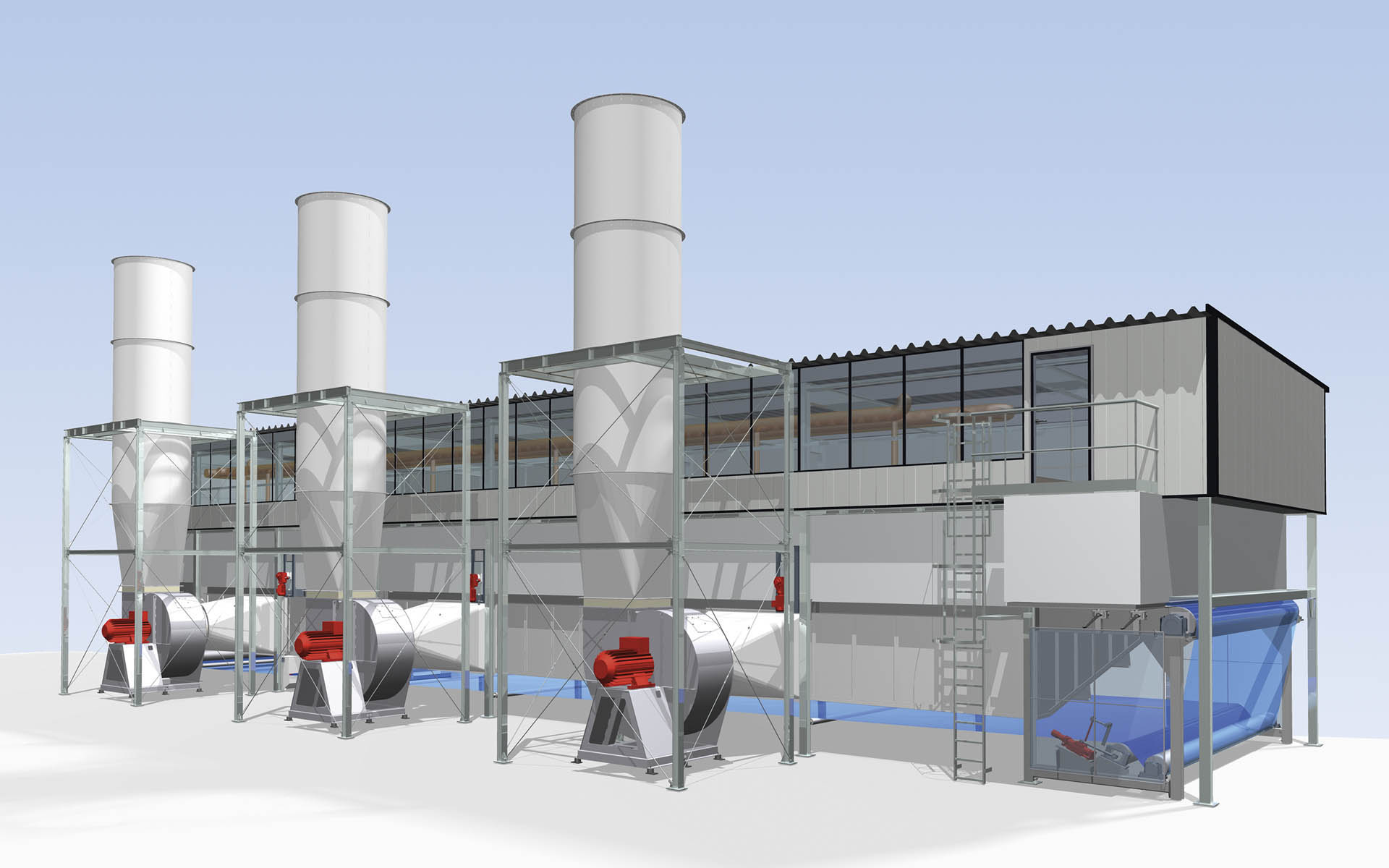 3D-Modell des Bandtrockners einer Holz-Pelletieranlage