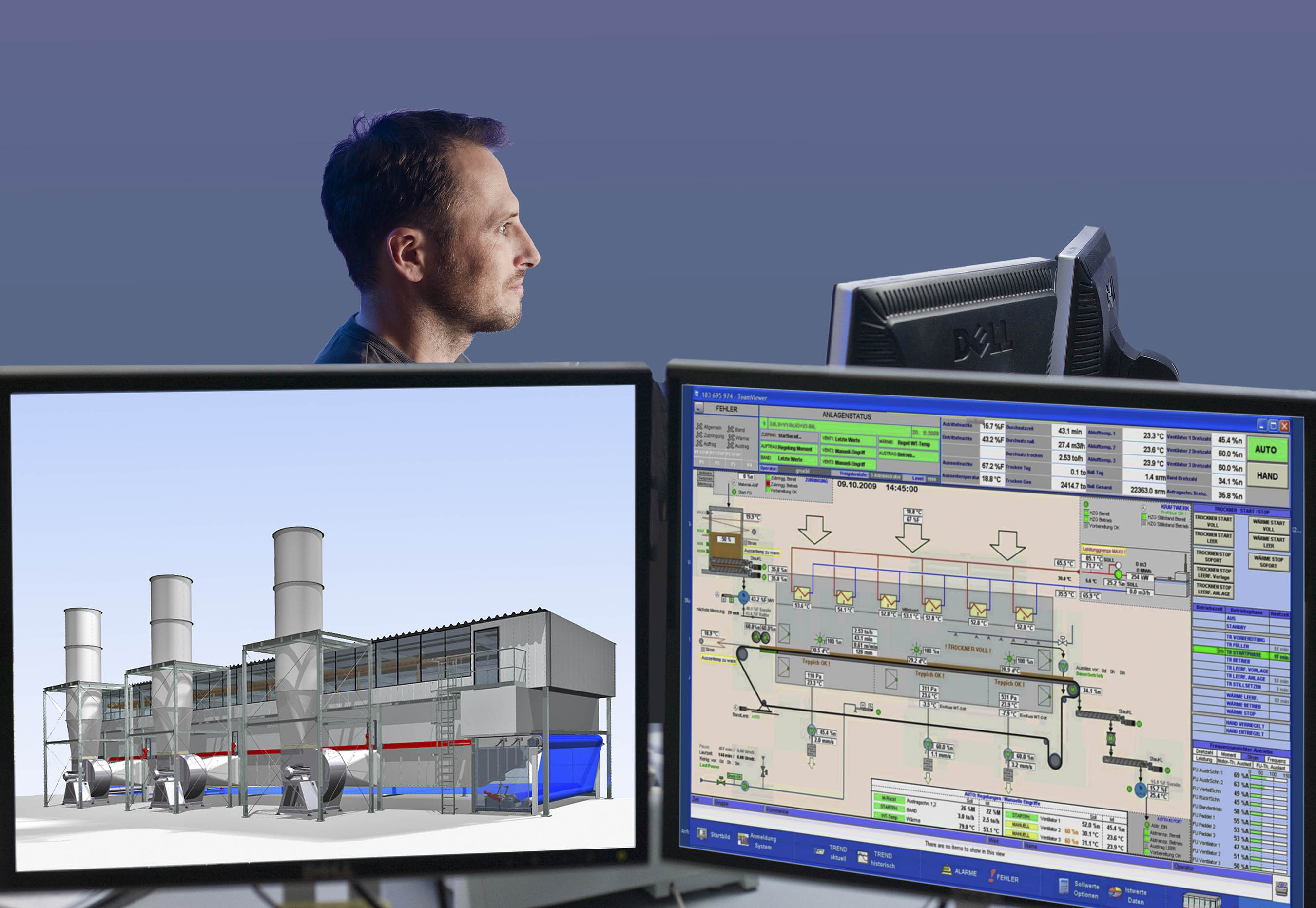 Modell und Anlagenvisualisierung eines Bandtrockners für eine Holz-Pelletieranlage